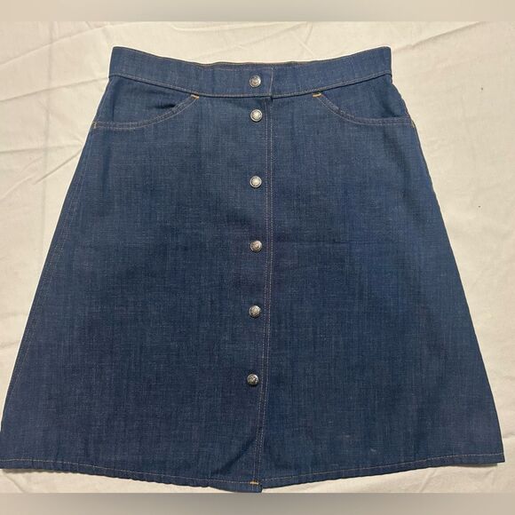Vtg 70s Levi's Button Front Denim A-Line Skirt Made in USA Orange Label Size S/M - Picture 1 of 10